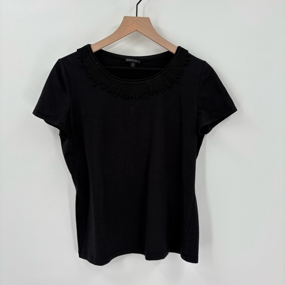Lafayette 148 New York Black‎ Short Sleeve Shirt Medium